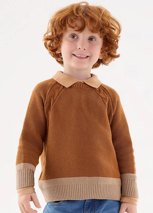 Up Baby - Blusão em Tricô Infantil Menino Marrom - UP BABY