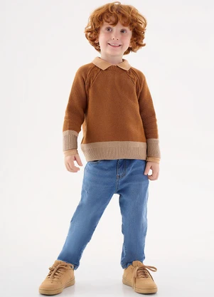 Up Baby - Blusão em Tricô Infantil Menino Marrom - UP BABY