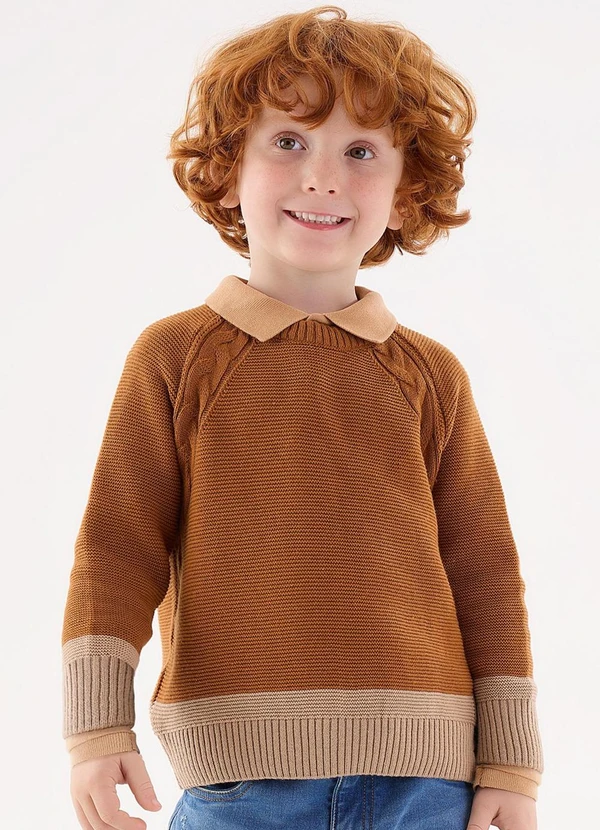 Up Baby - Blusão em Tricô Infantil Menino Marrom
