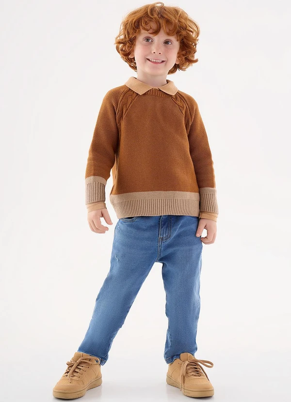 Up Baby - Blusão em Tricô Infantil Menino Marrom 2