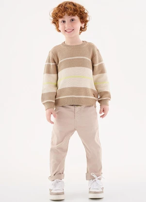 Up Baby - Blusão em Tricô Infantil Menino Off White - UP BABY