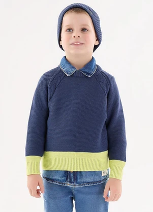 Up Baby - Blusão em Tricô Infantil para Menino Azul - UP BABY