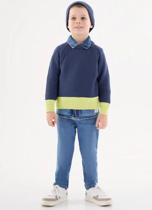 Up Baby - Blusão em Tricô Infantil para Menino Azul - UP BABY