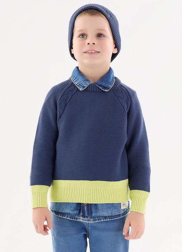 Up Baby - Blusão em Tricô Infantil para Menino Azul