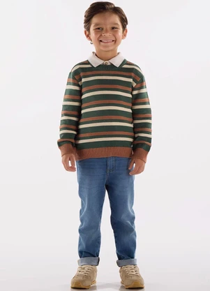 Up Baby - Blusão em Tricot Listrado Verde - UP BABY