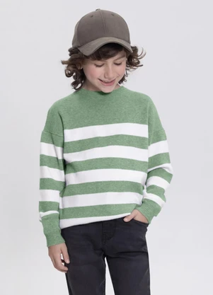 Alakazoo - Blusão Listrado de Tricô Infantil Menino Verde - ALAKAZOO