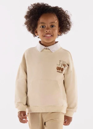 Up Baby - Blusão Moletom com Bordado Menino Bege - UP BABY