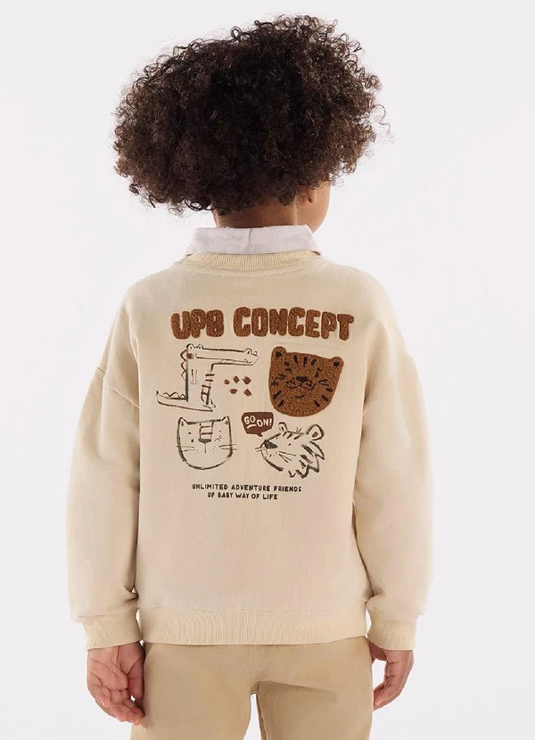 Up Baby - Blusão Moletom com Bordado Menino Bege 2