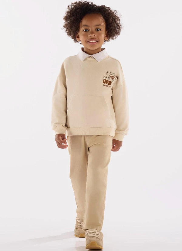 Up Baby - Blusão Moletom com Bordado Menino Bege 3