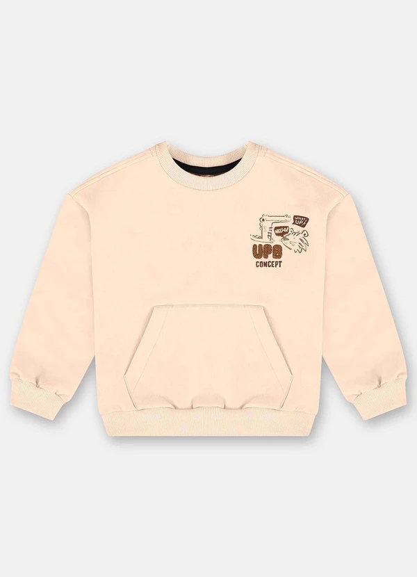 Up Baby - Blusão Moletom com Bordado Menino Bege 4