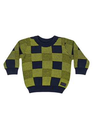 Quimby - Blusão Tricô Xadrez para Bebê Menino Azul - QUIMBY