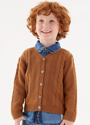 Up Baby Cardigan em Tricô Infantil Menino Marrom