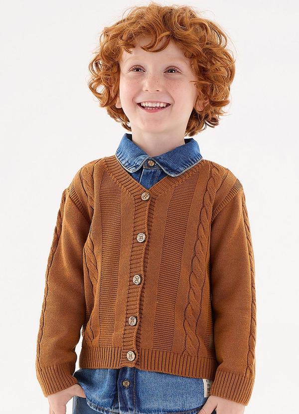 Up Baby - Cardigan em Tricô Infantil Menino Marrom