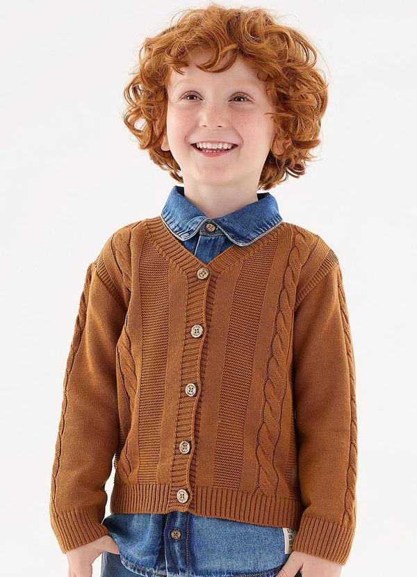 Up Baby - Cardigan em Tricô Infantil Menino Marrom
