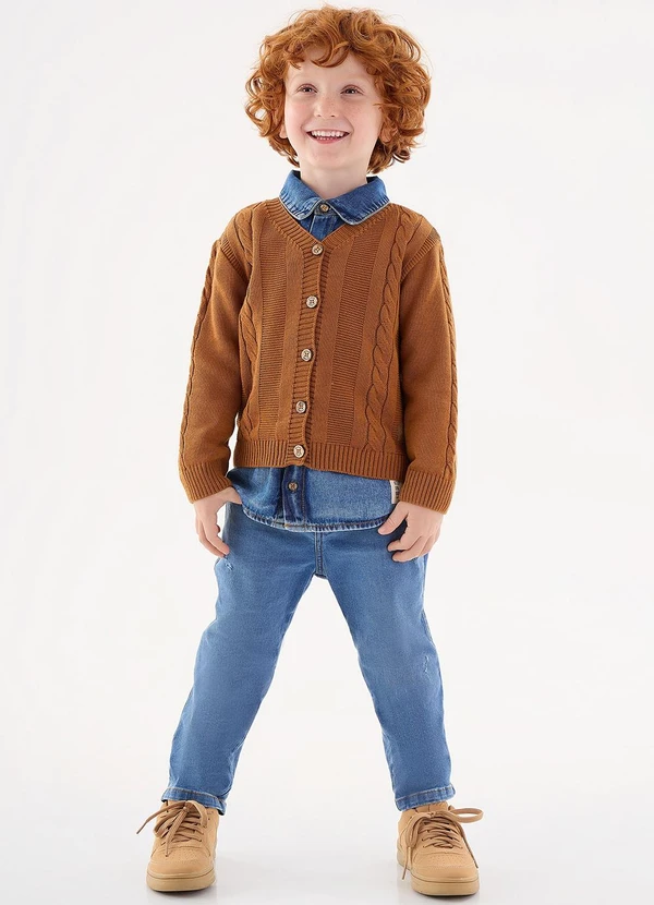 Up Baby - Cardigan em Tricô Infantil Menino Marrom 2