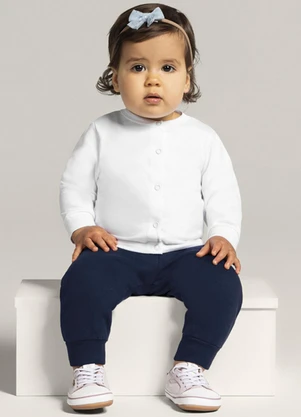 Brandili Baby - Casaco Bebê Unissex em Cotton Branco - BRANDILI BABY