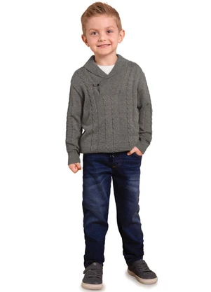 Milon - Casaco Infantil Menino Tricô Cinza - MILON
