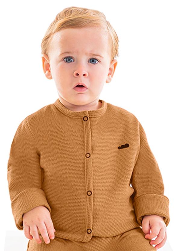 Marlan - Casaco Unissex Malha Tricot Felpado Baby Marrom