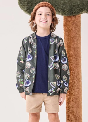 Bimbi - Jaqueta Infantil Menino Dino com Capuz Cinza - BIMBI