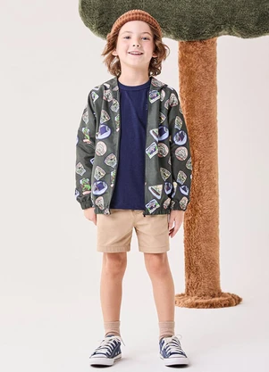 Bimbi - Jaqueta Infantil Menino Dino com Capuz Cinza - BIMBI