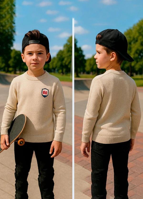 Doce Tom - Suéter Tricô Patch 86 ¿ Menino Bege 3