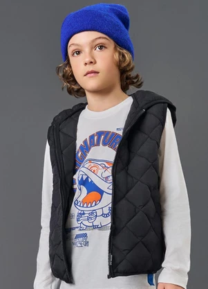 Catavento - Colete Menino em Matelassê Preto - CATAVENTO