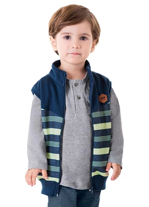 Marlan - Colete Menino Moletom Felpado Listrado Azul - MARLAN