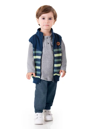 Marlan - Colete Menino Moletom Felpado Listrado Azul - MARLAN