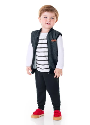 Marlan - Conjunto 3 Peças Colete, Camiseta e Calça Preto - MARLAN