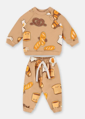 Três e Já - Conjunto Bebê Blusão Baguette Marrom - TRÊS E JÁ