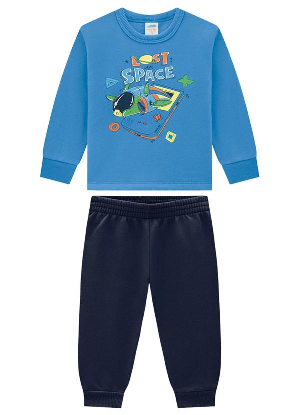 Marlan - Conjunto Bebê Blusão e Calça em Moletom Azul