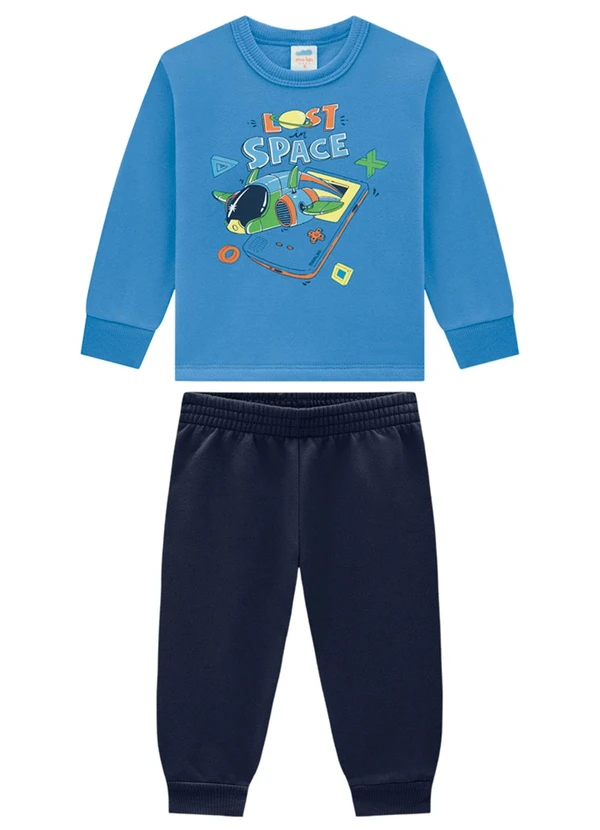 Marlan - Conjunto Bebê Blusão e Calça em Moletom Azul