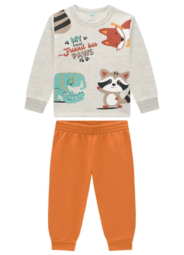 Marlan - Conjunto Bebê Blusão e Calça em Moletom Cinza