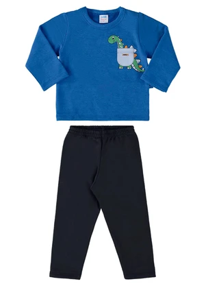 Marlan - Conjunto Bebê Blusão e Calça Moletom Dino Azul - MARLAN