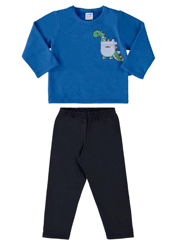 Marlan - Conjunto Bebê Blusão e Calça Moletom Dino Azul