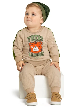 Marlan - Conjunto Bebê Blusão e Calça Quadriculado Bege - MARLAN