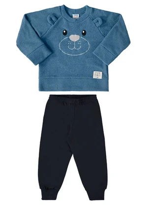 Marlan - Conjunto Bebê Blusão e Calça Urso Baby Azul - MARLAN