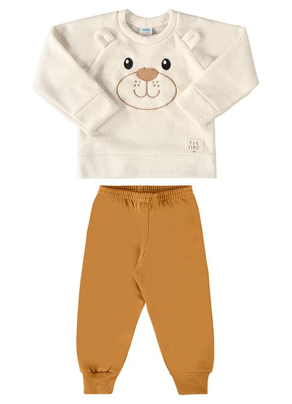 Marlan - Conjunto Bebê Blusão e Calça Urso Baby Bege