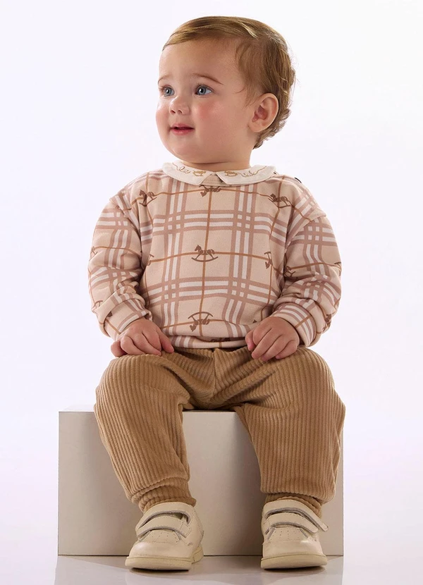 Up Baby - Conjunto Bebê Blusão Veludo Bege