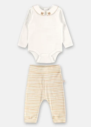 Up Baby - Conjunto Bebê Body Listrado Branco - UP BABY