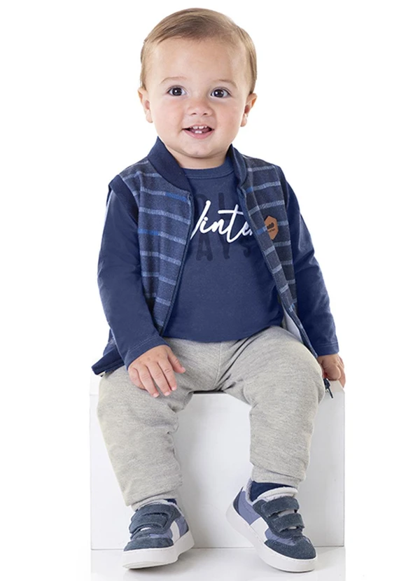 Marlan - Conjunto Bebê Camiseta Colete e Calça Baby Azul