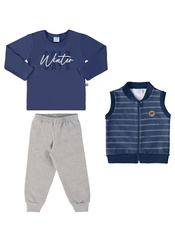 Marlan - Conjunto Bebê Camiseta Colete e Calça Baby Azul 3