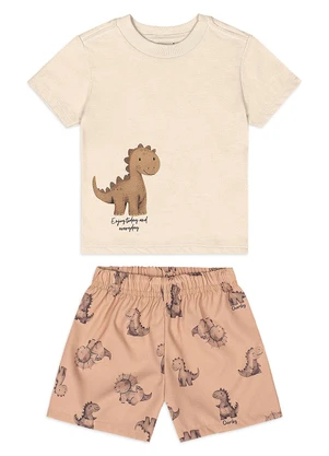 Quimby - Conjunto Bebê Camiseta Dino Bermuda Bege - QUIMBY