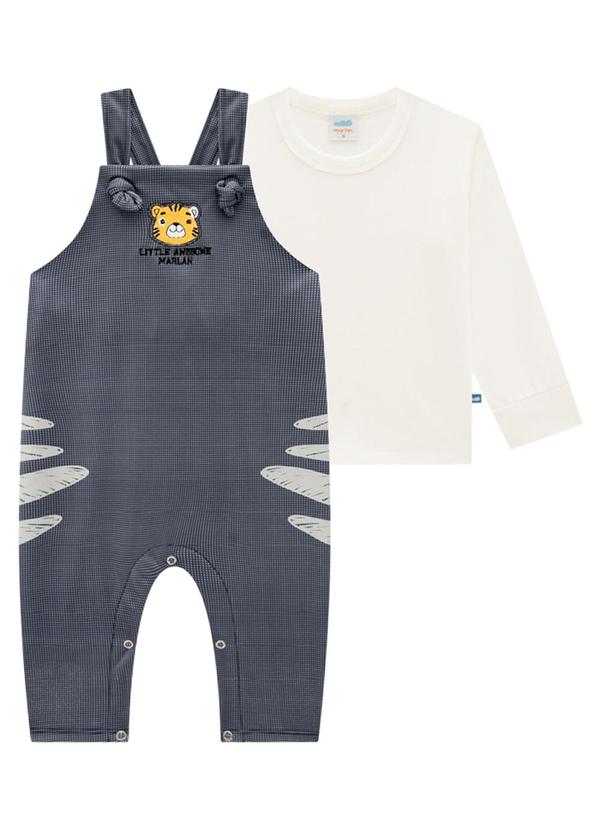 Marlan - Conjunto Bebê Camiseta e Jardineira Moletom Azul 1