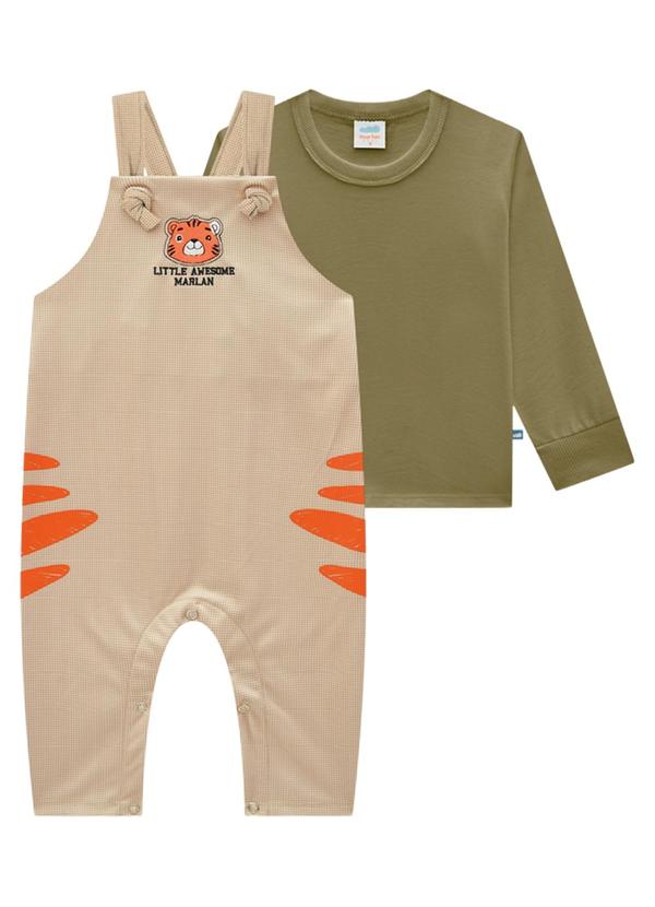 Marlan - Conjunto Bebê Camiseta e Jardineira Moletom Bege 2