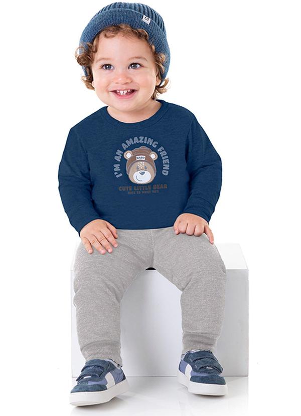 Marlan - Conjunto Bebê Camiseta Manga Longa e Calça Azul