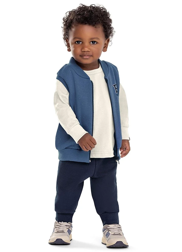 Elian - Conjunto Bebê Colete Moletom Botonê Azul