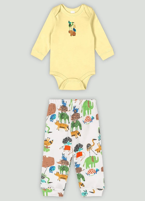 Up Baby - Conjunto Bebê com Body e Calça Up Baby Amarelo