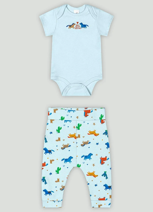 Up Baby - Conjunto Bebê com Body e Calça Up Baby Azul