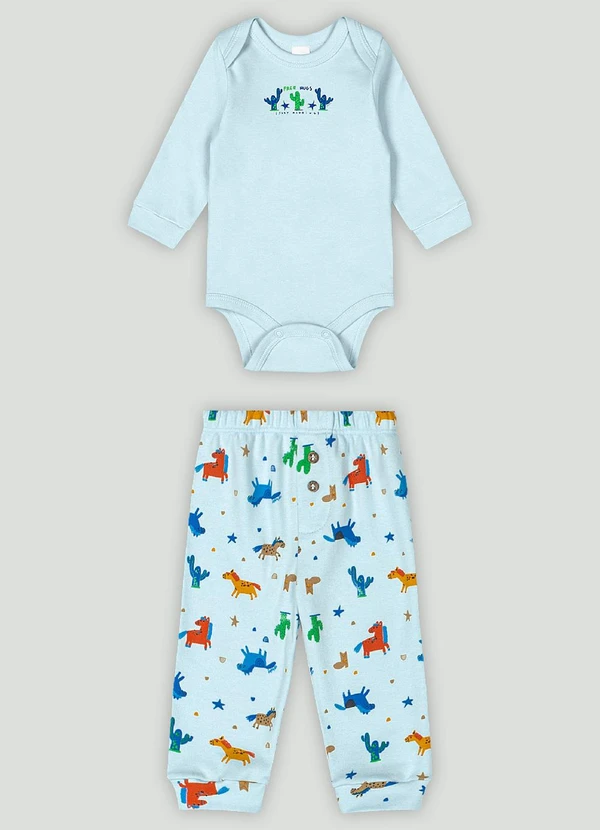 Up Baby - Conjunto Bebê com Body e Calça Up Baby Azul